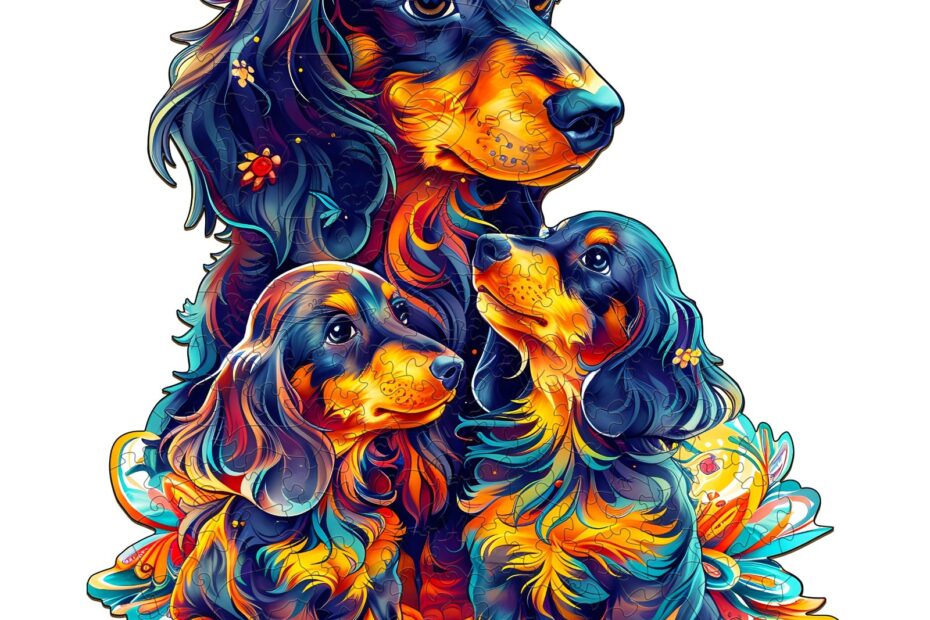 Træpuslespil-langhåret gravhund-familie 66d2ceaf4c7f7