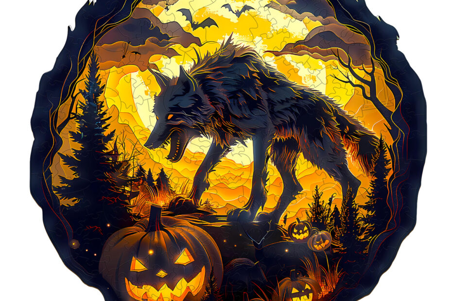 Træ puslespil-3D Halloween Wolf 66dc4ac16ff62
