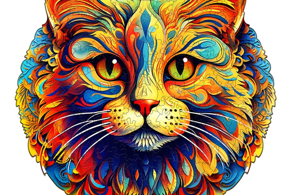 Træpuslespil – farverig kat 66dba59679230
