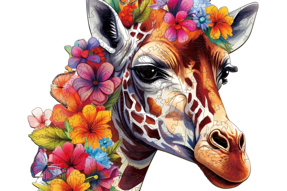 Træpuslespil – blomster og giraffer 66e0f6de861df