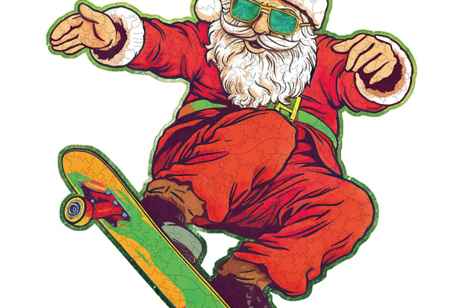 Puslespil i træ – Santa Claus på skateboard 66e19c01575eb