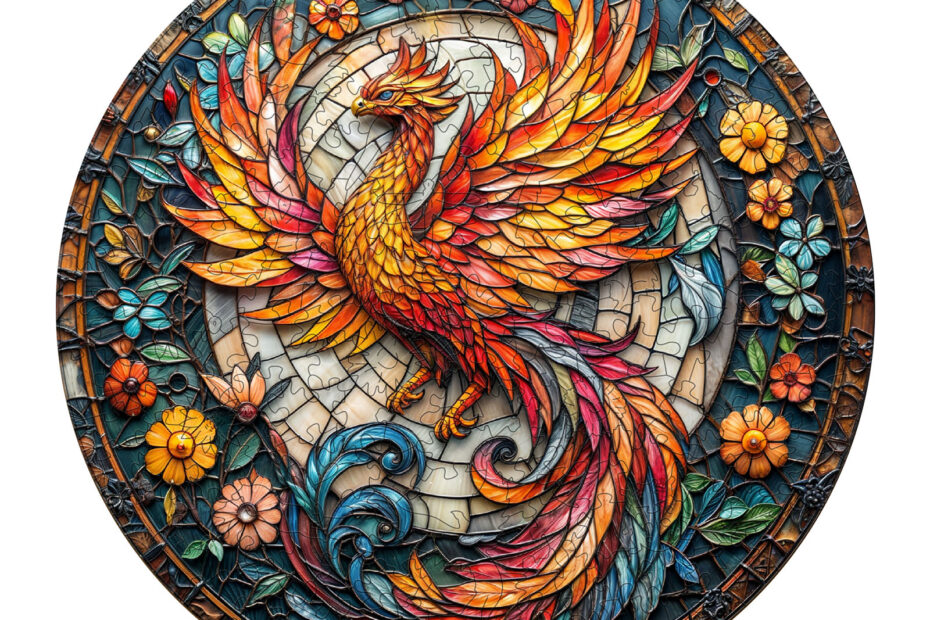 Træ-puslespil-farvet glas Phoenix 66e53c1e6070e