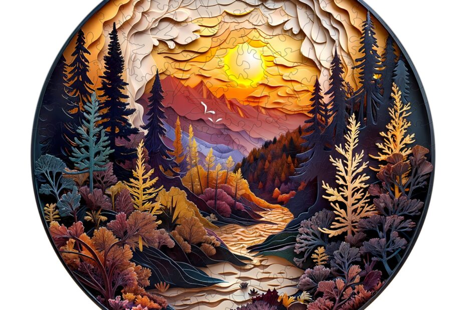 Træ puslespil-3D Sunset Forest 66e236b3916fc